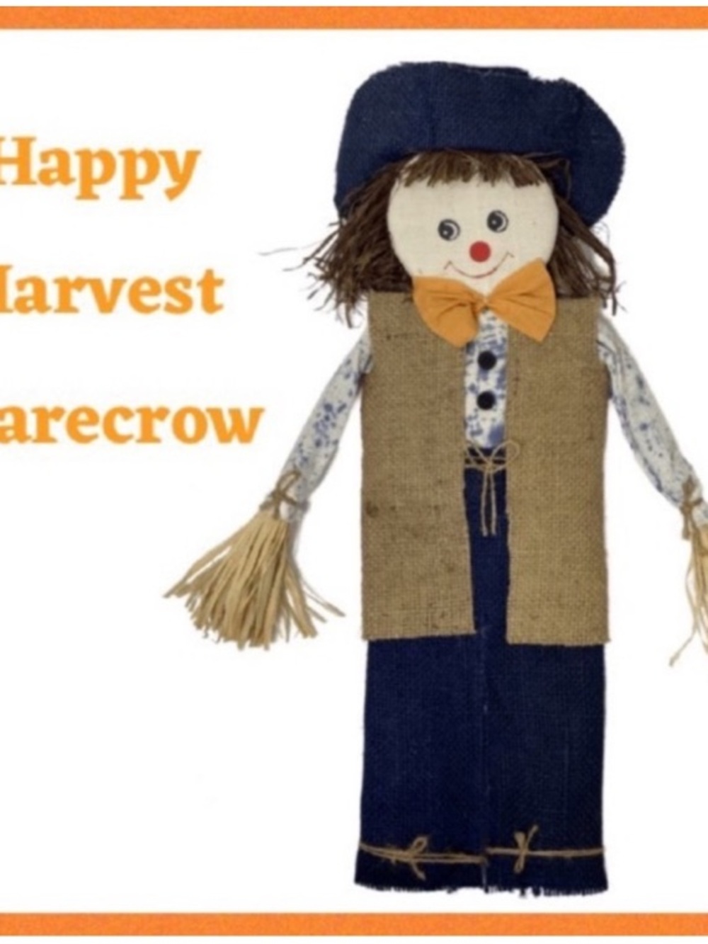 Large 26" Hanging Fall Scarecrow Front Door Hanger Wreath Thanksgiving Decor